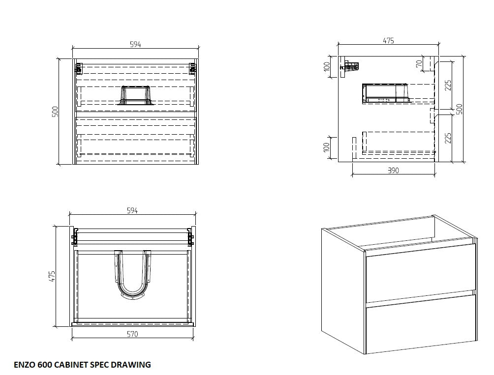clear Cube Enzo 600 with Double Drawer - Includes Enzo 600 Basin White Composite