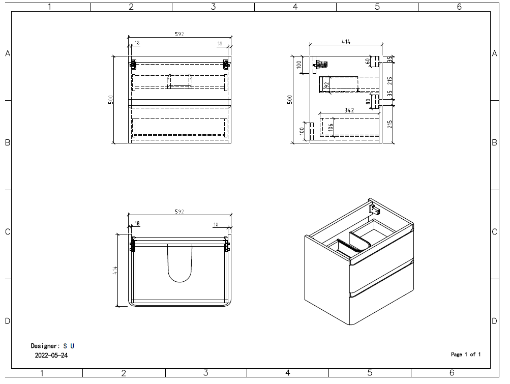 Clear Cube Santorini 600 with Double Drawer White with Calcatta Marble Wooden Top - Includes Lavello Basin White