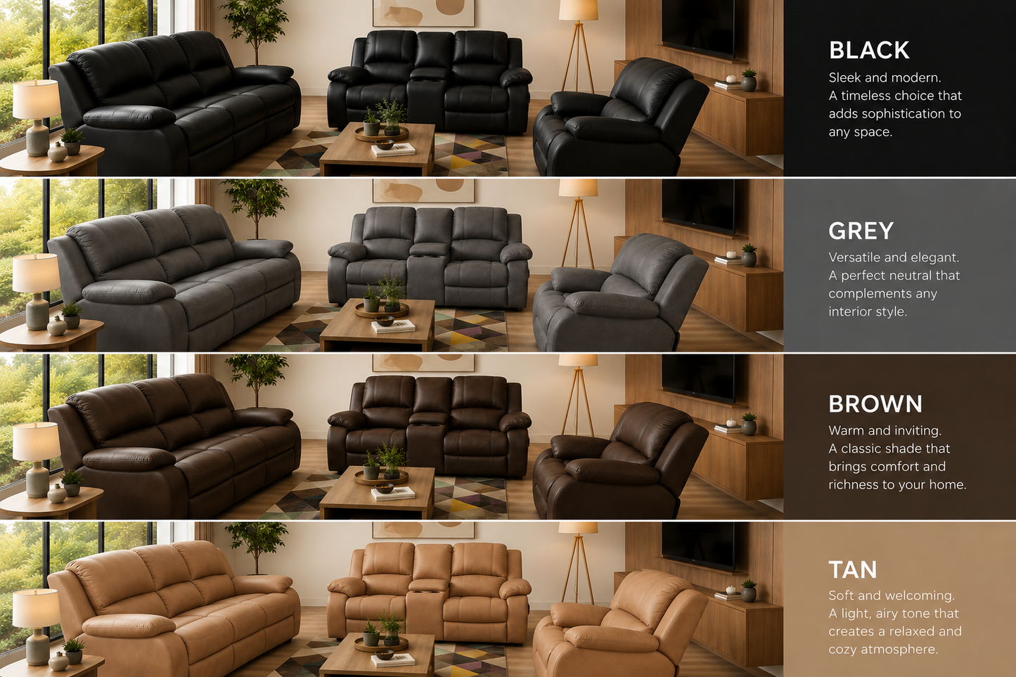 The Merk suite by Blvd Lounge - 3Pc 3 Action Motion with console