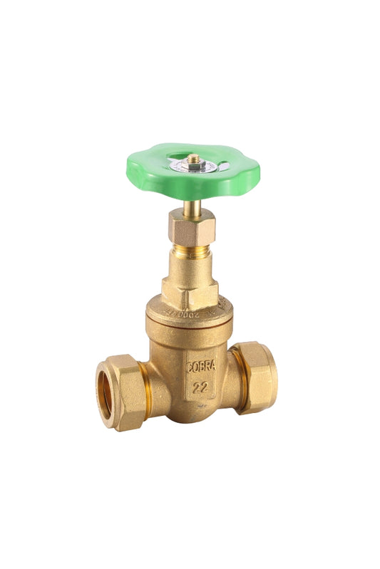 Cobra Gate Valve Green Compression 15mm Rough Brass