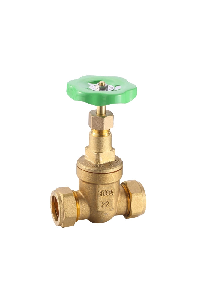 Cobra Gate Valve Green Compression 22mm Rough Brass