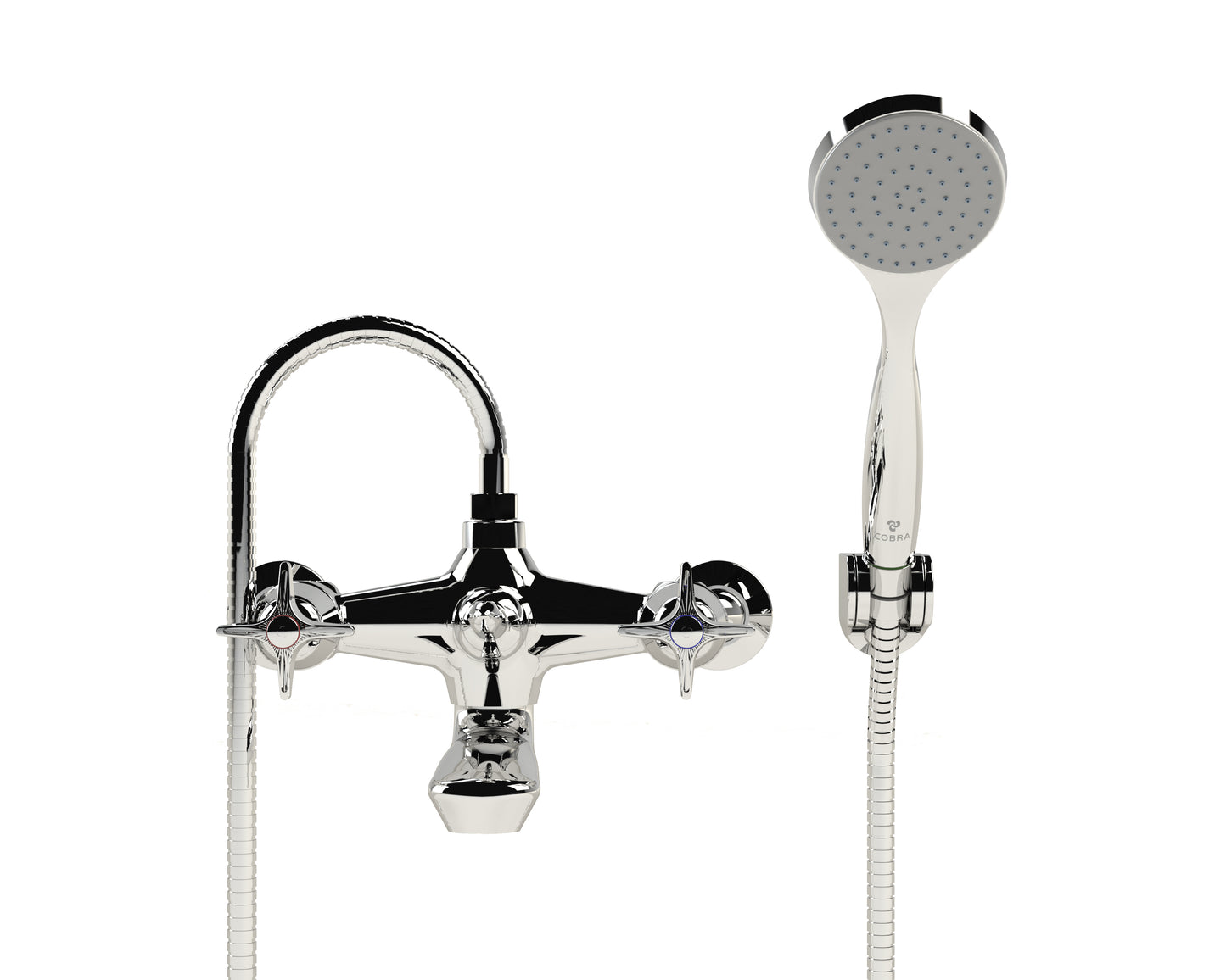 Cobra Star Heavy Pattern Bath Diverter Mixer Wall Type & Handshower Set 3/4 MI Chrome