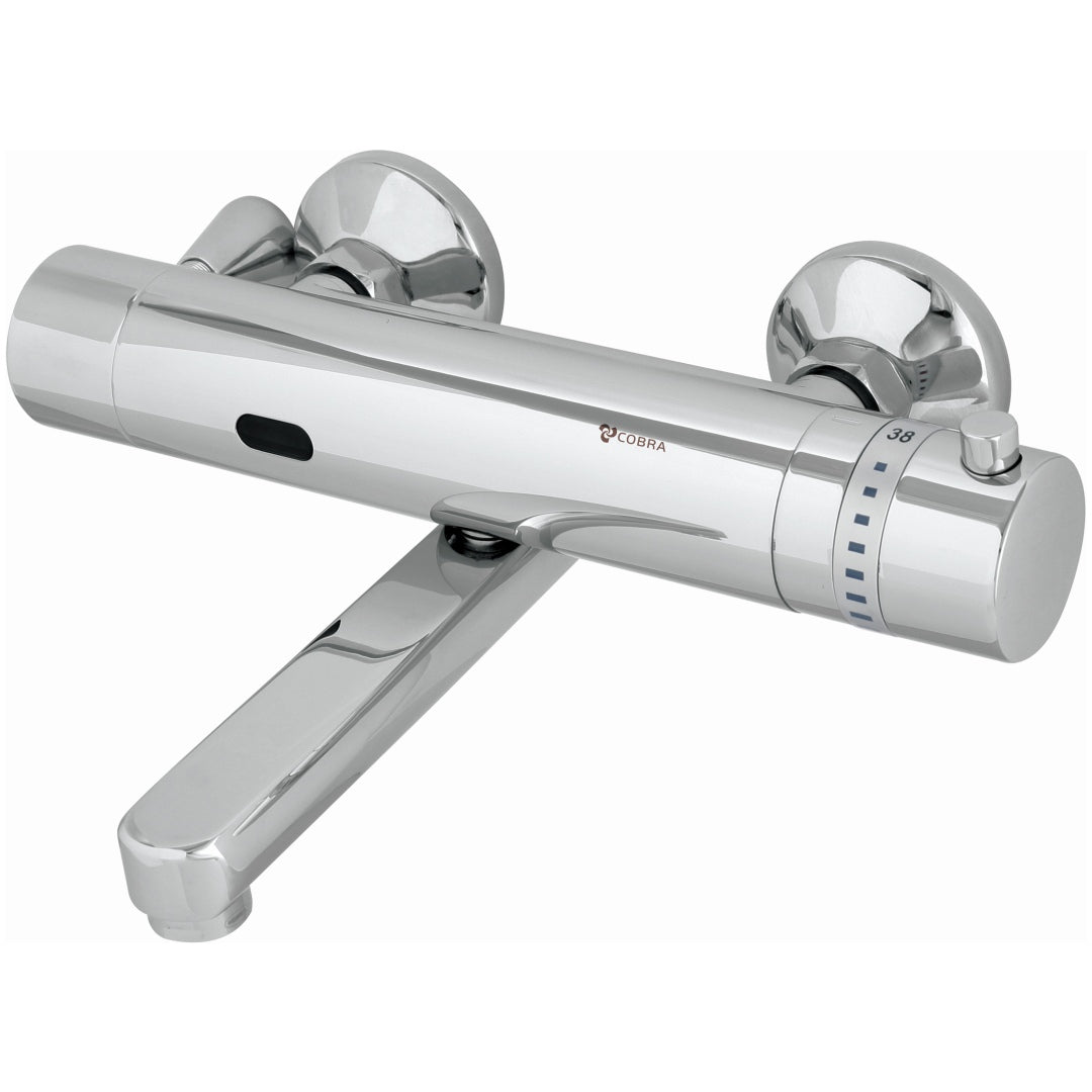 Cobra Electronic Thermostatic Exposed Mixer Wall Type Underspout 220V Mains Powered AC No Touch Over Chrome