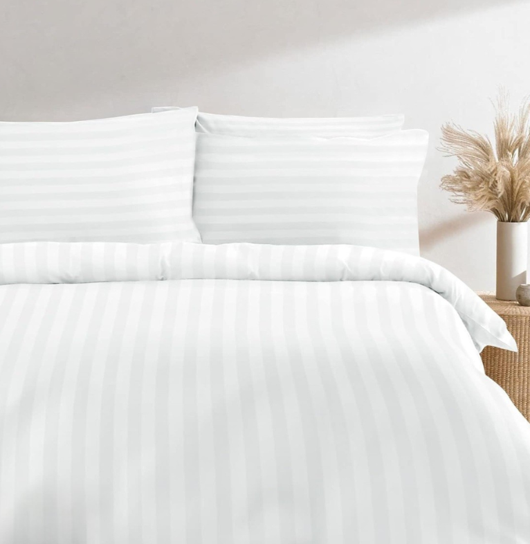Hospitality 100% Cotton 300TC Sateen Stripe White Queen