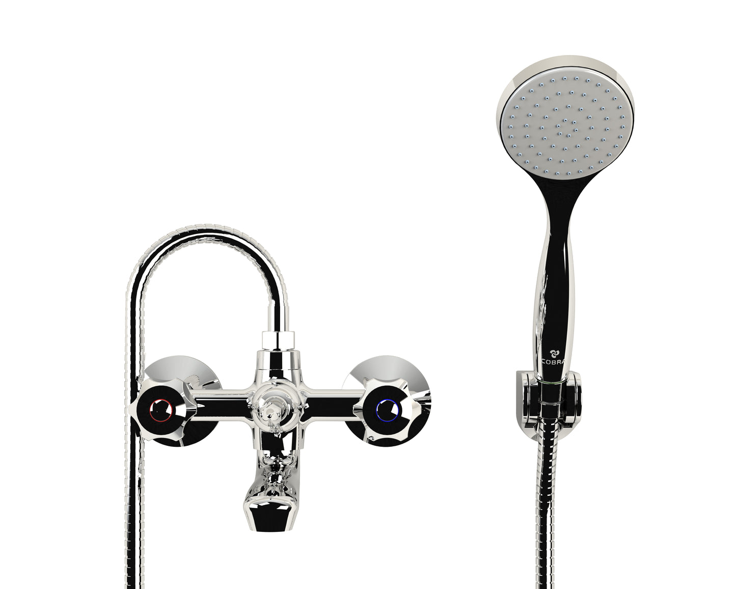 Cobra Stella Original Light Pattern Bath Diverter Mixer & Handshower Wall Type 1/2 MI Chrome