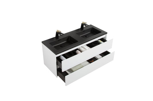 Clear Cube Enzo 1200 with Double Drawer Gloss White - Includes Enzo 1200 Double Basin Black Composite