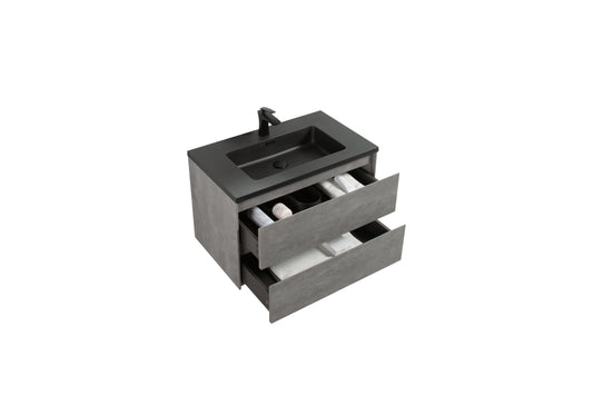Clear Cube Enzo 600 with Double Drawer  Concrete Grey - Includes Enzo 600 Basin Black Composite