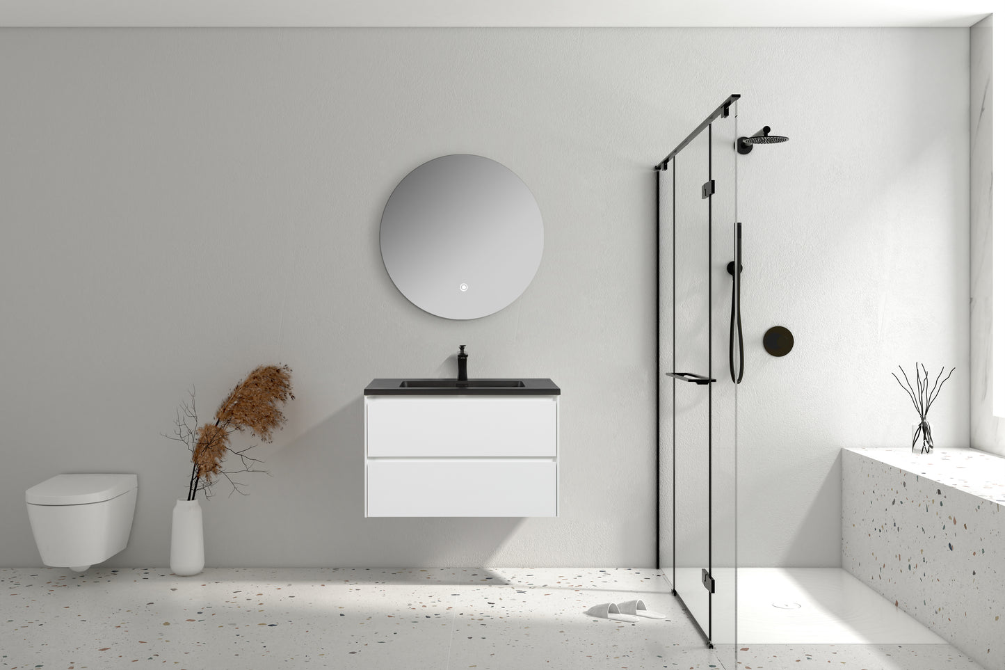 Clear Cube Enzo 800 with Double Drawer Gloss White - Includes Enzo 800 Basin Black Composite