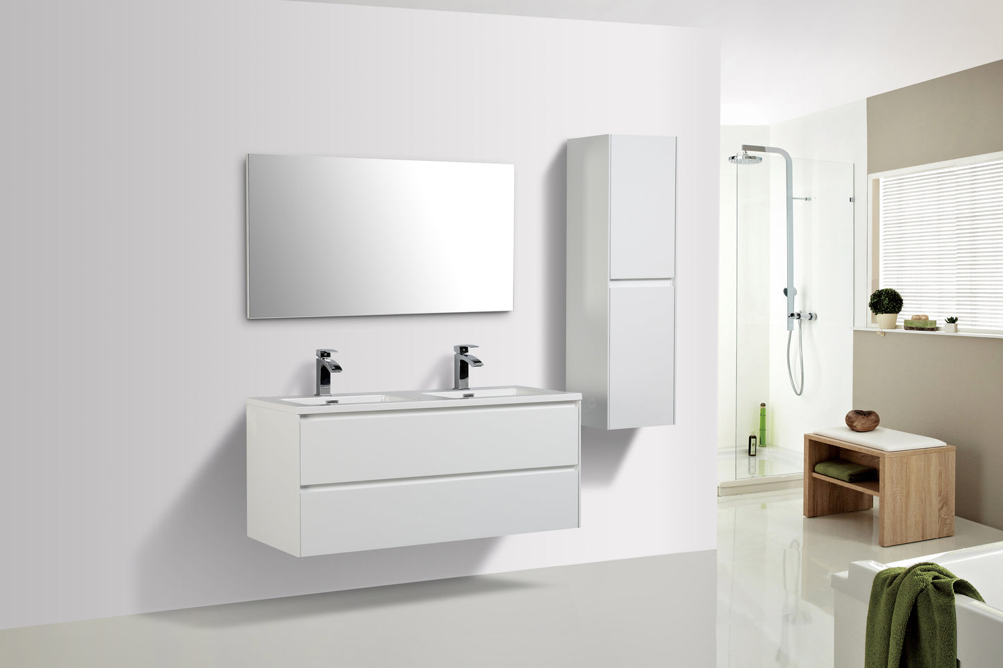 Clear Cube Enzo 1200 with Double Drawer  Gloss White - Includes Enzo 1200 Double Basin White Composite