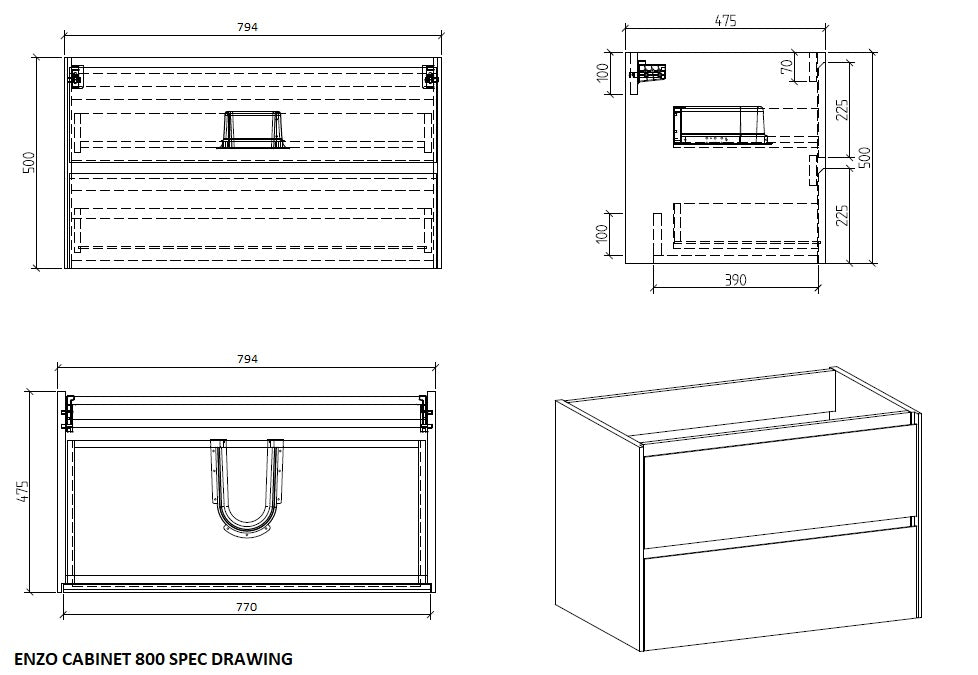 Clear Cube Enzo 800 with Double Drawer Gloss White - Includes Enzo 800 Basin Black Composite