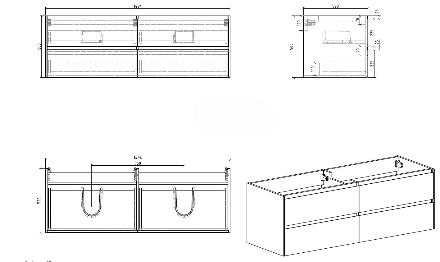 Clear Cube Enzo 1500 with Double Drawer Gloss White - Includes Enzo 1500 Double Basin White Composite