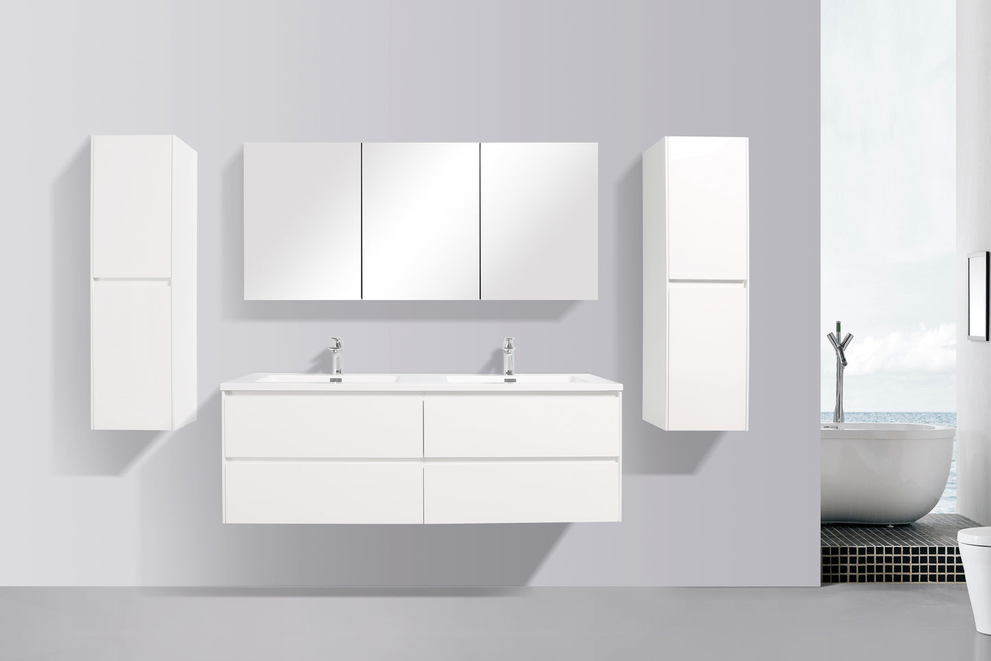 Clear Cube Enzo 1500 with Double Drawer Gloss White - Includes Enzo 1500 Double Basin White Composite