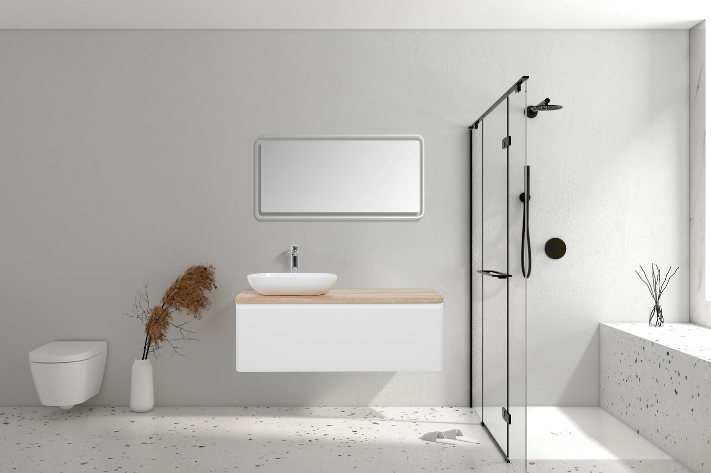 Clear Cube Lazio 1200 with Single Drawer  Gloss White with White Oak Top - Includes Florence Basin White