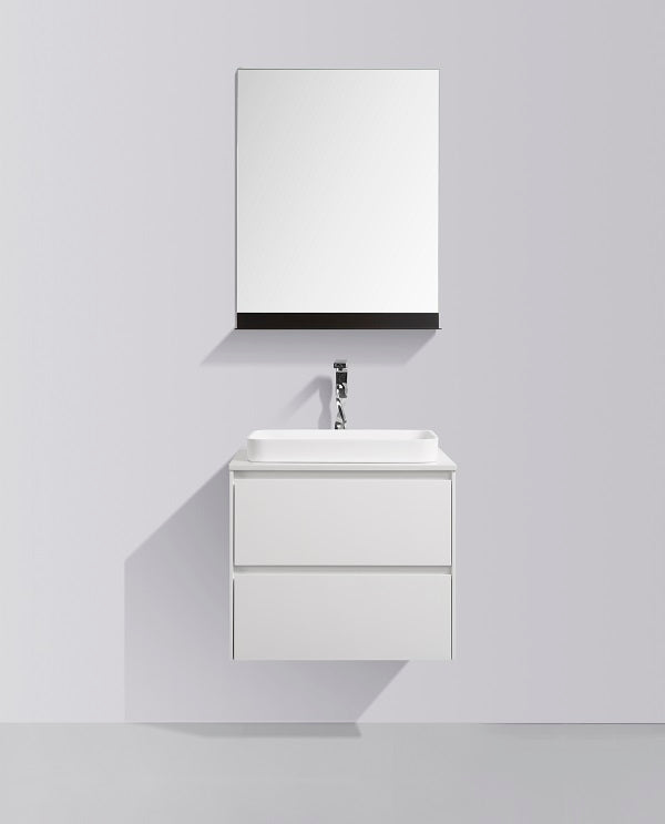 Clear Cube Madrid 600 with Double Drawer White with Quartz Stone Top - Includes Madrid Basin White Composite
