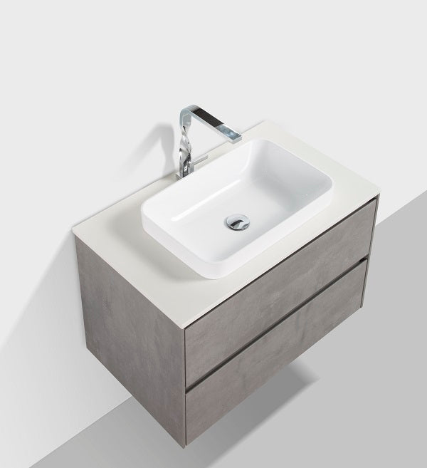Clear Cube Madrid 800 with Double DrawerConcrete Grey with Quartz Stone Top - Includes Madrid Basin White Composite
