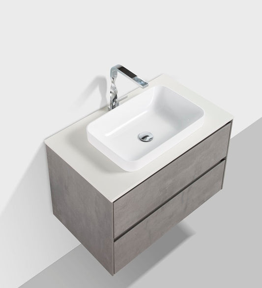 Clear Cube Madrid 800 with Double DrawerConcrete Grey with Quartz Stone Top - Includes Madrid Basin White Composite