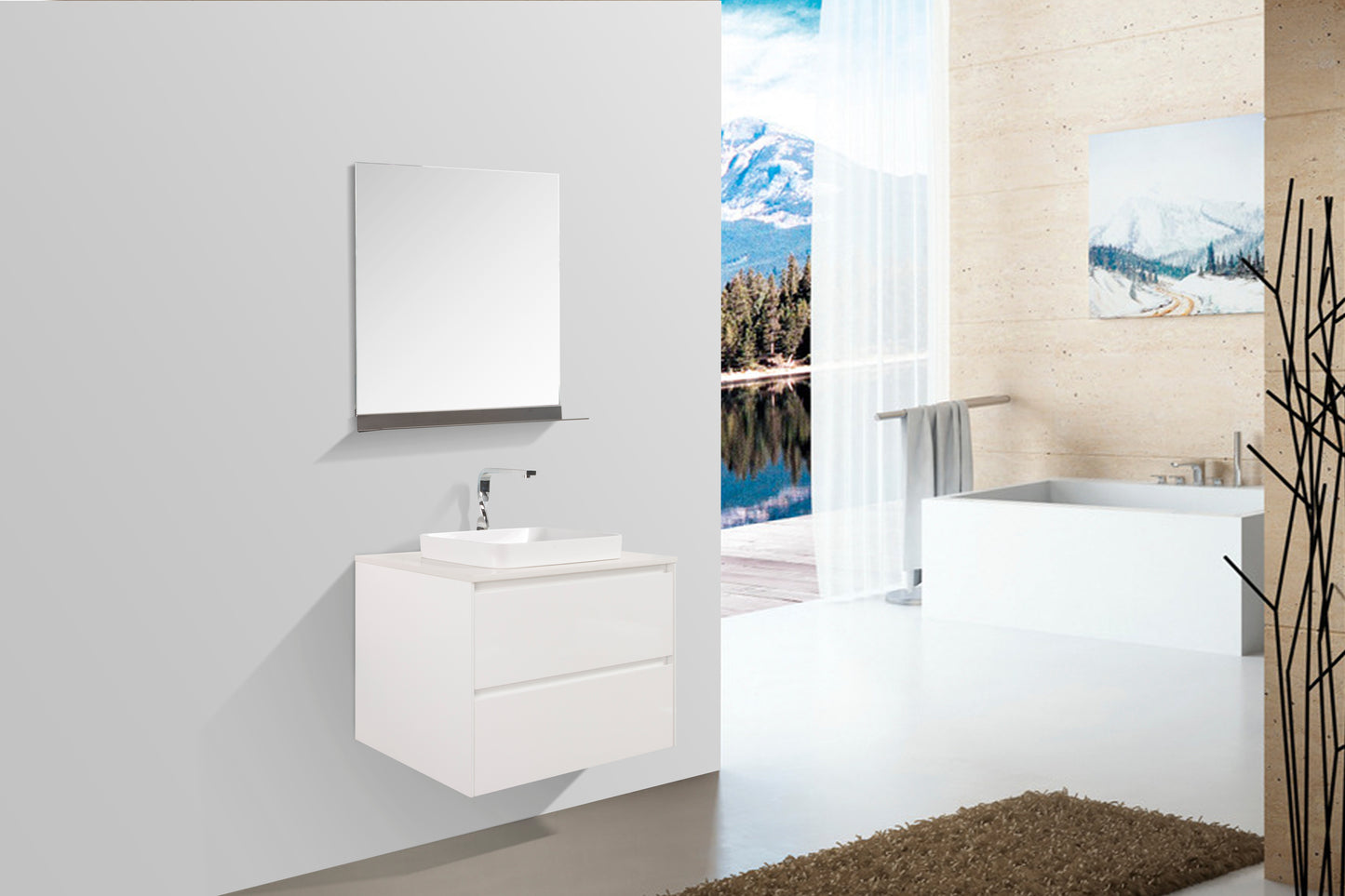 Clear Cube Madrid 800 with Double Drawer  White with Quartz Stone Top - Includes Madrid Basin White Composite