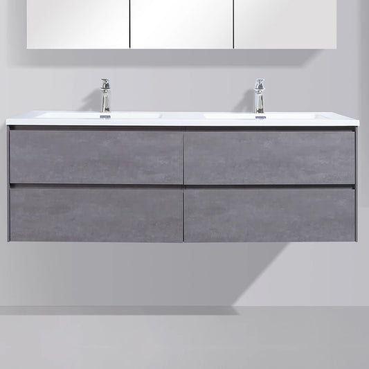 Clear Cube Enzo 1500 with Double Drawer 525mm Concrete Grey - Includes Enzo 1500 Double Basin White Composite