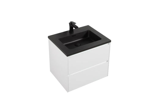 Clear Cube Enzo 600 with Double Drawer 480mm Gloss White - Includes Enzo 600 Basin Black Composite