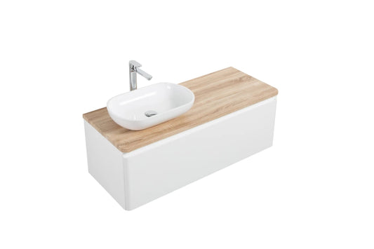Clear Cube Lazio 1200 with Single Drawer  Gloss White with White Oak Top - Includes Florence Basin White