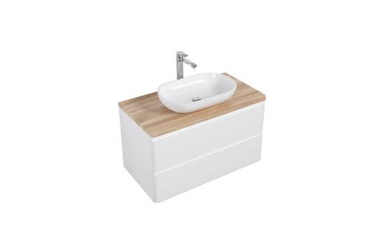 Clear Cube Lazio 900 with Double Drawer Gloss White with White Oak Top - Includes Florence Basin White