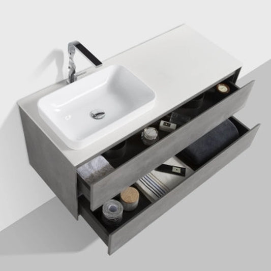 Clear Cube Madrid 1200 with Double Drawer 480mm (L) x 1200mm (W) x 575mm (H) Concrete Grey with Quartz Stone Top - Includes Madrid Basin White Composite