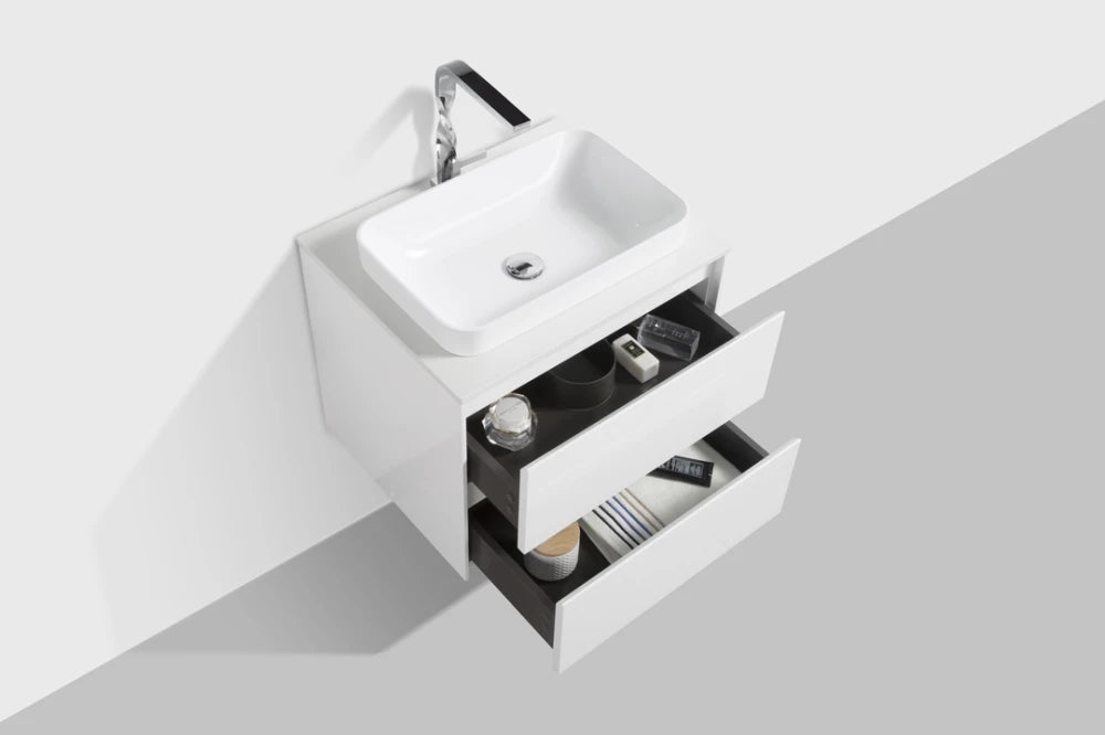 Clear Cube Madrid 600 with Double Drawer White with Quartz Stone Top - Includes Madrid Basin White Composite