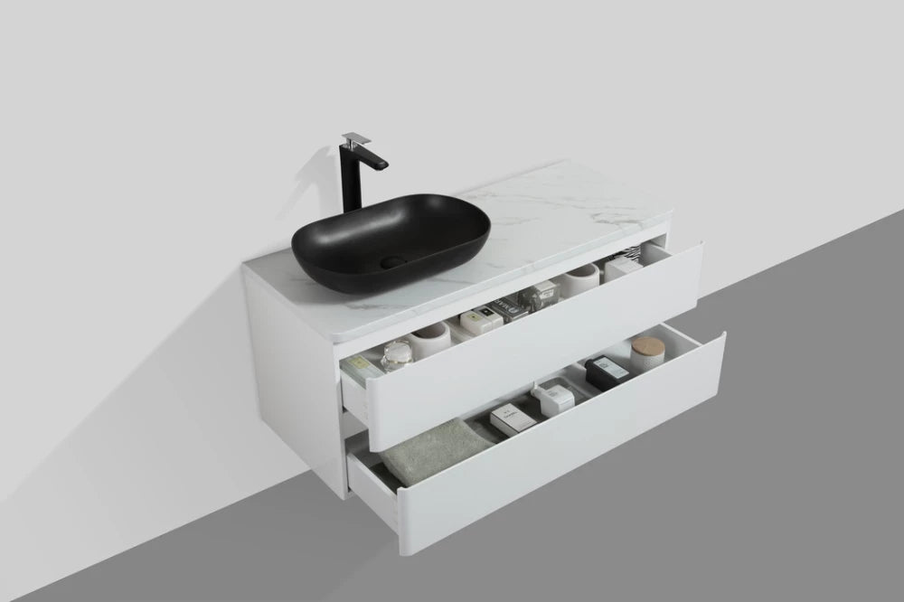 Clear Cube Santorini 1200 with Double Drawer 480mmwith Calcatta Marble Wooden Top - Includes Lavello Basin Black