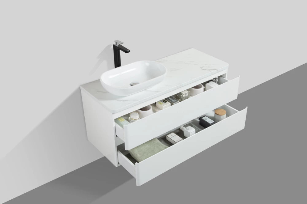 Clear Cube Santorini 1200 with Double Drawer 480mmwith Calcatta Marble Wooden Top - Includes Lavello Basin Black