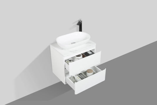 Clear Cube Santorini 600 with Double Drawer  White with Calcatta Marble Wooden Top - Includes Lavello Basin White