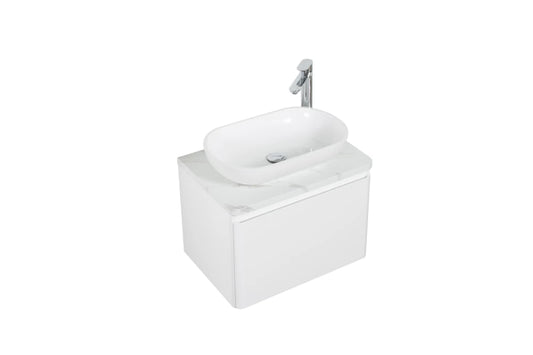 Clear Cube Santorini 600 with Single Drawer White with Calcatta Marble Wooden Top - Includes Lavello Basin White