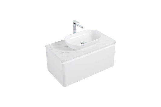 Clear Cube Santorini 900 with Single Drawer White with Calcatta Marble Wooden Top - Includes Lavello Basin White
