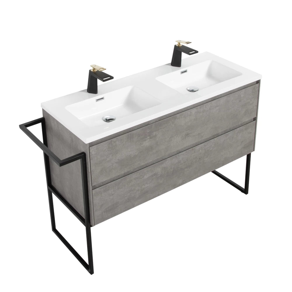 Clear Cube Urban 1200 With Double Drawer  Concrete Includes Enzo 1200 Basin White Composite & Enzo Matt Black frame with Towel Rack