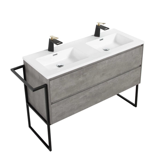 Clear Cube Urban 1200 With Double Drawer  Concrete Includes Enzo 1200 Basin White Composite & Enzo Matt Black frame with Towel Rack