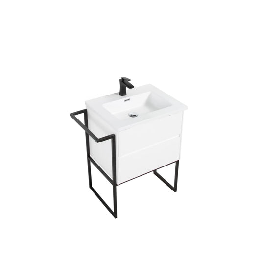 Clear Cube Urban 600 With Double Drawer  White Gloss Includes Enzo 600 Basin White Composite & Enzo Matt Black frame with Towel Rack