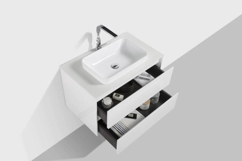 Clear Cube Madrid 800 with Double Drawer  White with Quartz Stone Top - Includes Madrid Basin White Composite