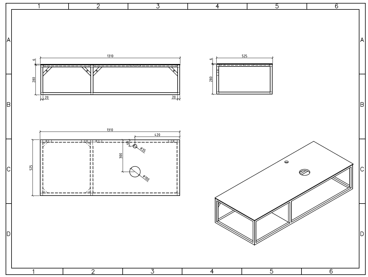Clear Cube Picasso Shelf with Black Iron Frame 525mm  Stone Ash - Includes Florence Basin White