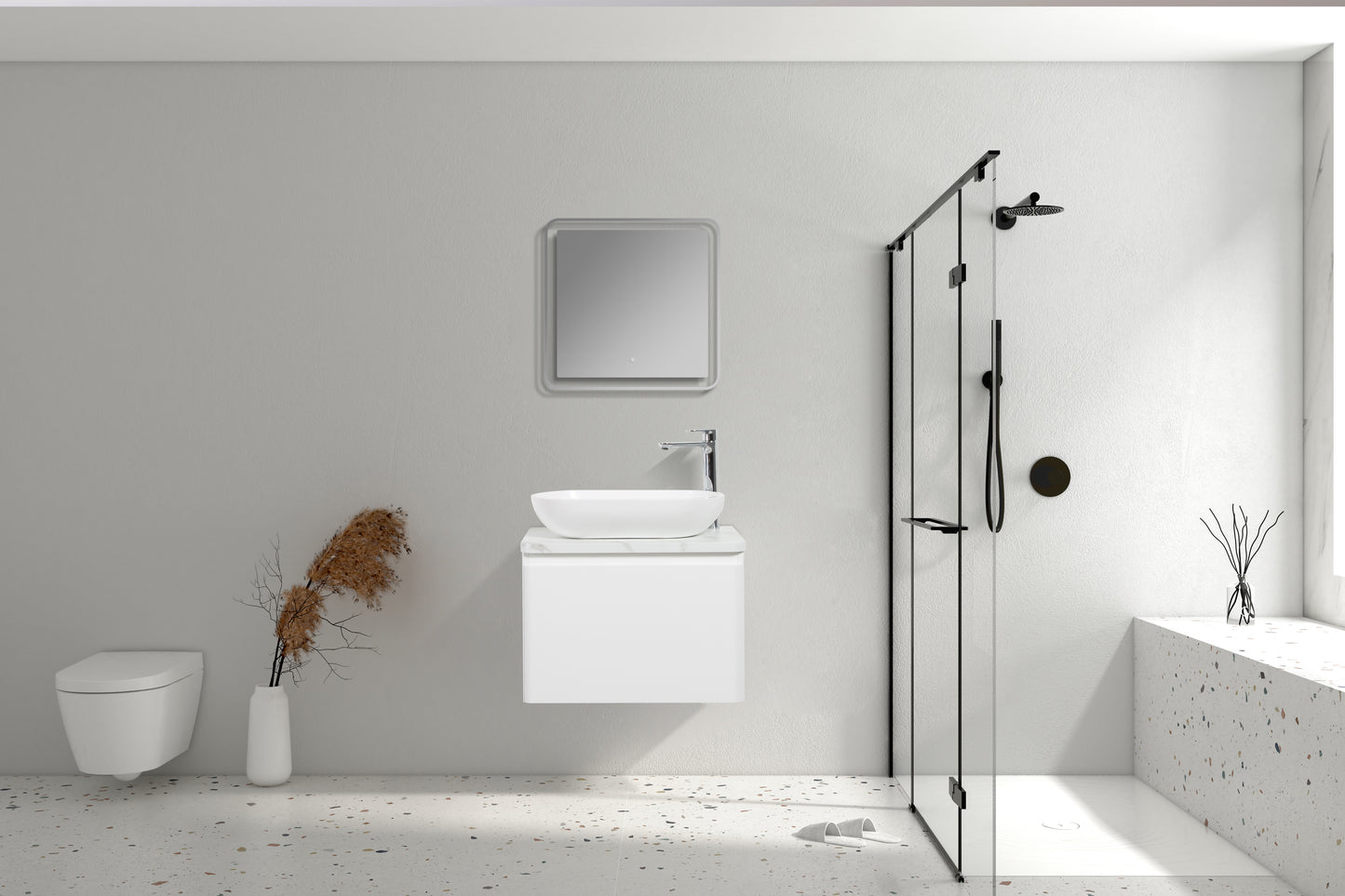 Clear Cube Santorini 600 with Single Drawer White with Calcatta Marble Wooden Top - Includes Lavello Basin White