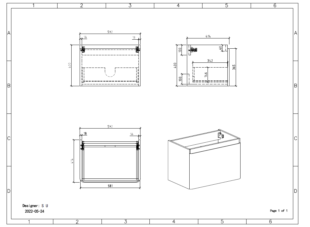 Clear Cube Santorini 600 with Single Drawer White with Calcatta Marble Wooden Top - Includes Lavello Basin White