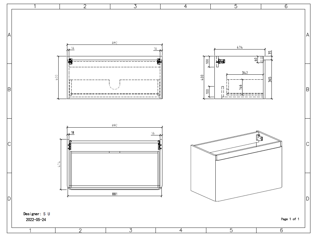 Clear Cube Santorini 900 with Single Drawer  White with Calcatta Marble Wooden Top - Includes Lavello Basin Black
