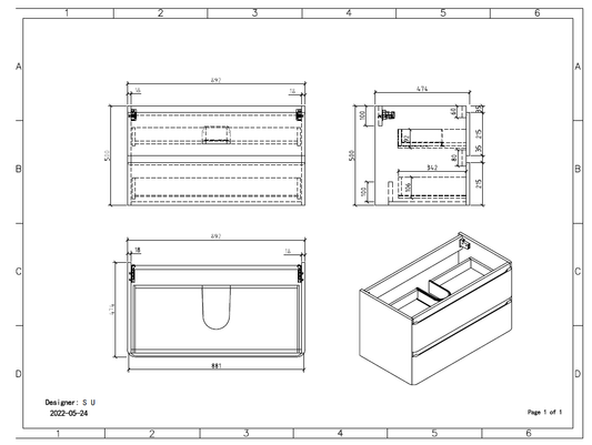Clear Cube Santorini 900 with Double Drawer 480mm (L) x 900mm (W) x 500mm (H) White with Calcatta Marble Wooden Top - Includes Lavello Basin White