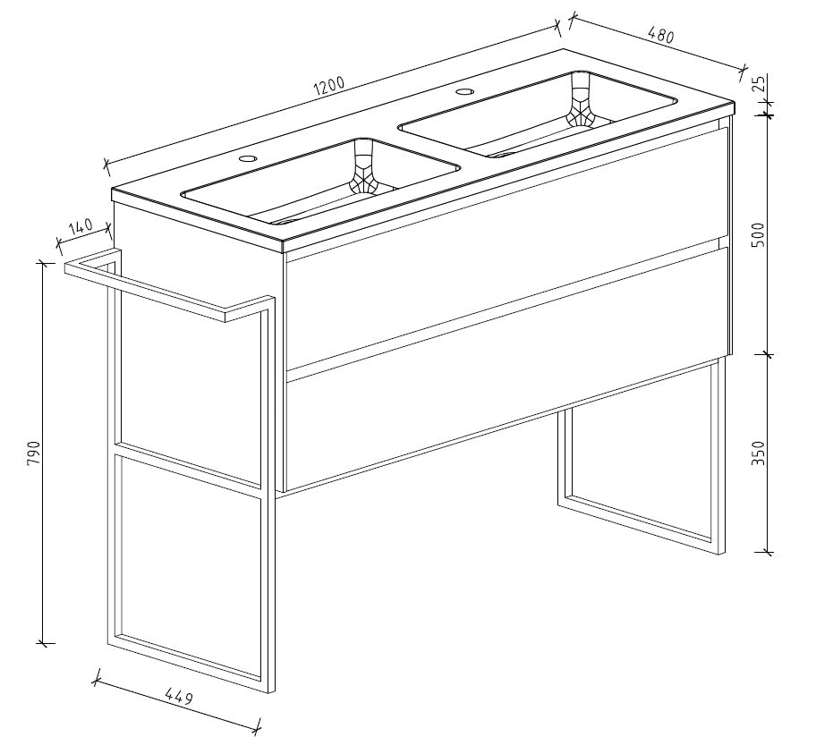 Clear Cube Urban 1200 With Double Drawer  Concrete Includes Enzo 1200 Basin White Composite & Enzo Matt Black frame with Towel Rack